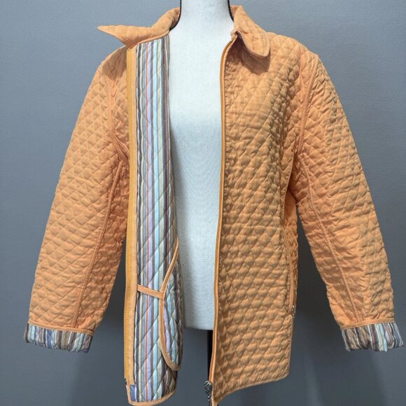 Weatherproof Quilted Jacket Womens Sz L Peach Orange Full Zip Lined Striped Cuff - Picture 6 of 10